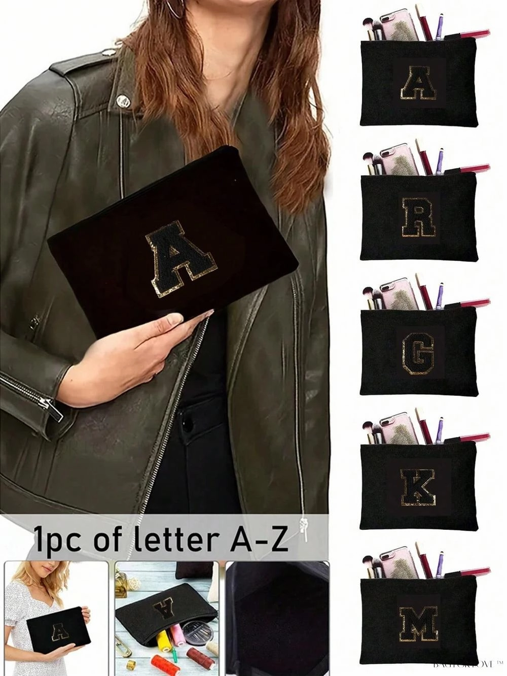 BagForLove - White Small Makeup Pouch with Rose Lettering, Perfect Gift