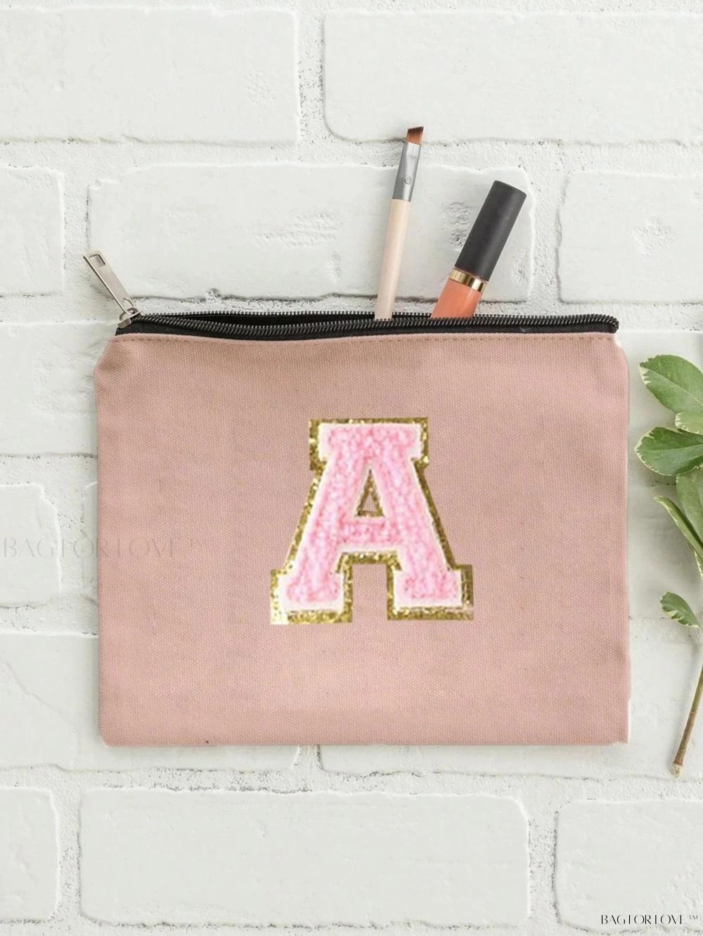 BagForLove - White Small Makeup Pouch with Rose Lettering, Perfect Gift