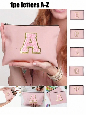 BagForLove - White Small Makeup Pouch with Rose Lettering, Perfect Gift