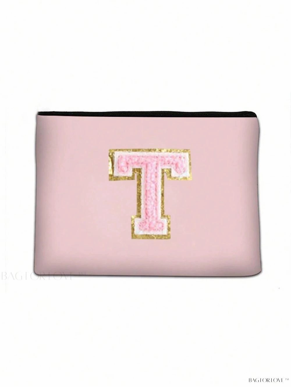 BagForLove - White Small Makeup Pouch with Rose Lettering, Perfect Gift
