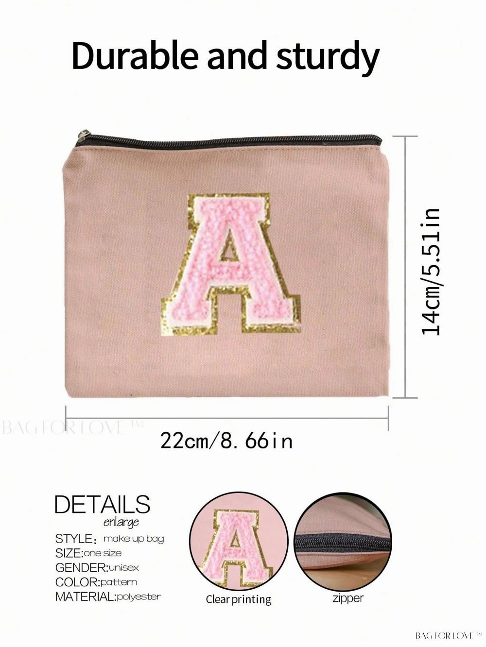 BagForLove - White Small Makeup Pouch with Rose Lettering, Perfect Gift