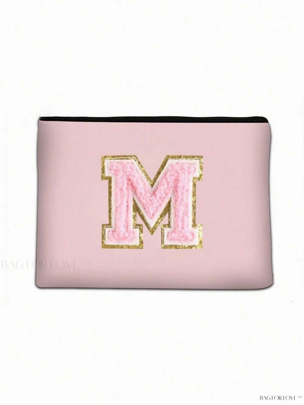 BagForLove - White Small Makeup Pouch with Rose Lettering, Perfect Gift