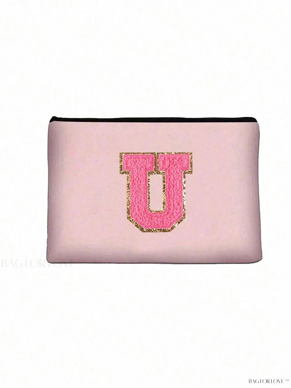 BagForLove - White Small Makeup Pouch with Rose Lettering, Perfect Gift
