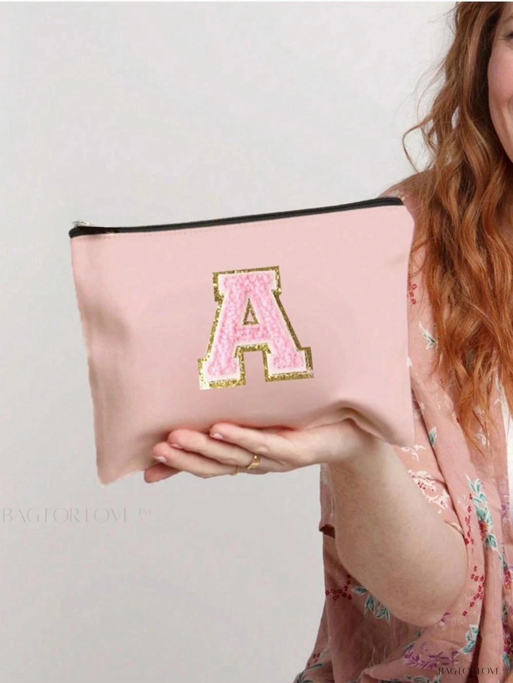 BagForLove - White Small Makeup Pouch with Rose Lettering, Perfect Gift