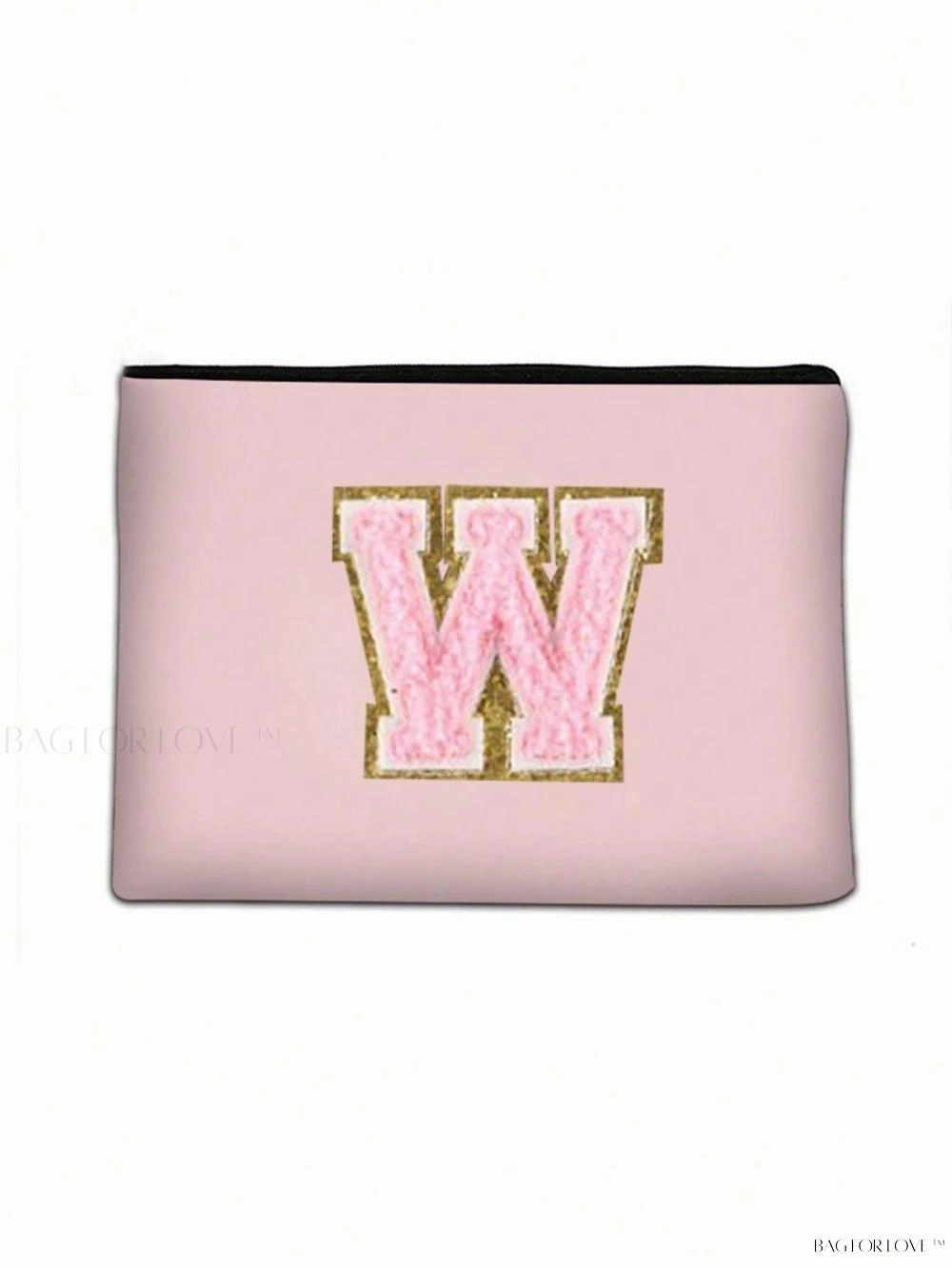BagForLove - White Small Makeup Pouch with Rose Lettering, Perfect Gift