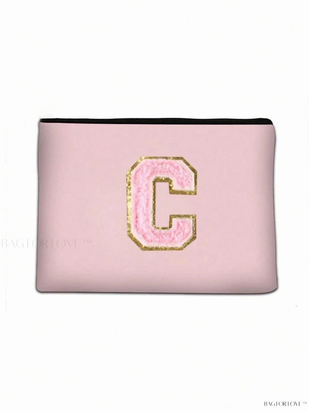 BagForLove - White Small Makeup Pouch with Rose Lettering, Perfect Gift