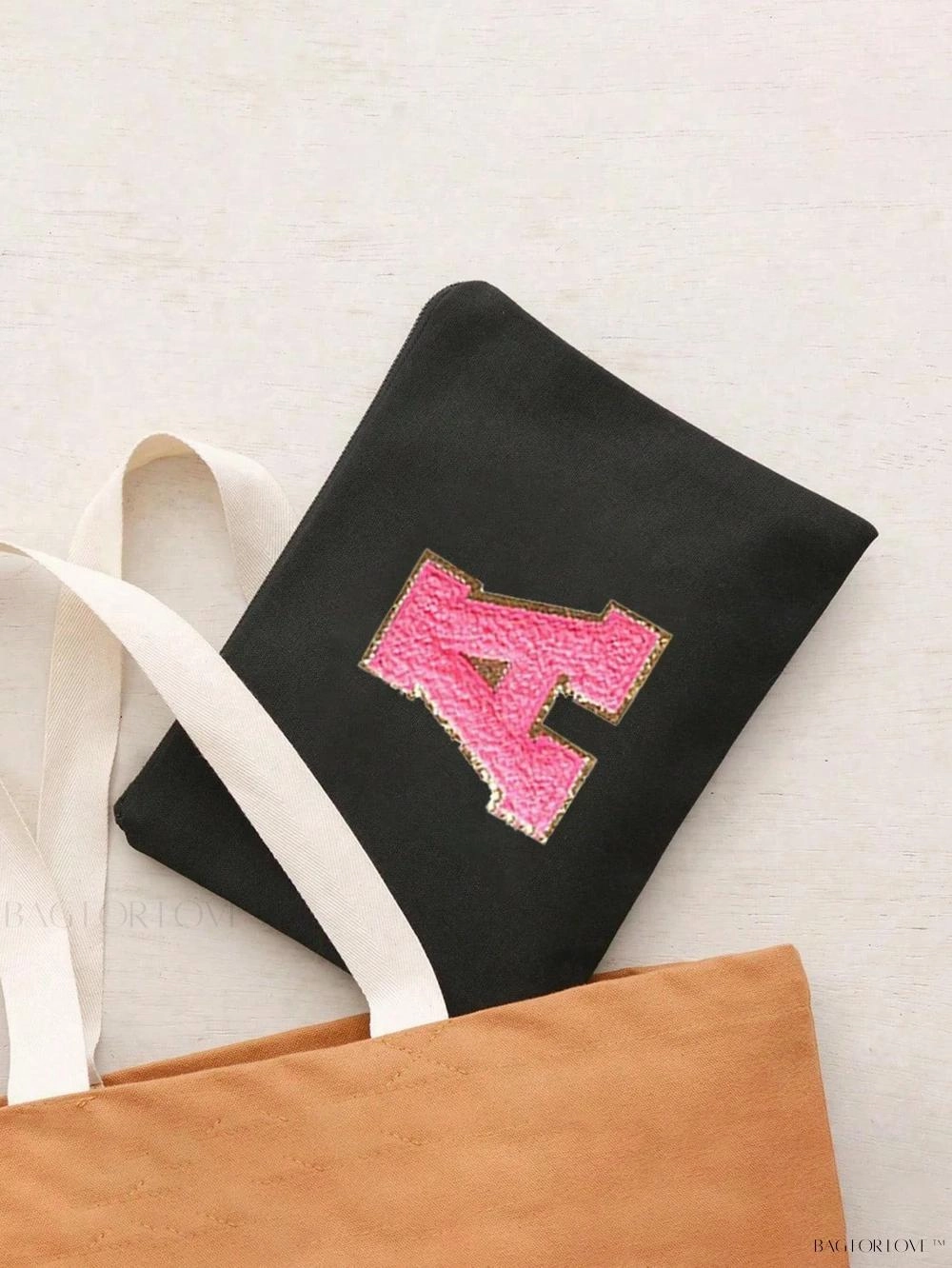BagForLove - White Small Makeup Pouch with Rose Lettering, Perfect Gift