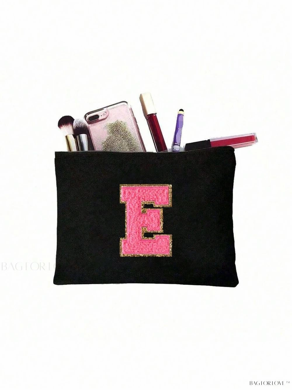 BagForLove - White Small Makeup Pouch with Rose Lettering, Perfect Gift