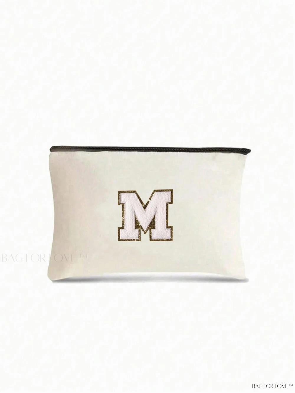 BagForLove - White Small Makeup Pouch with Rose Lettering, Perfect Gift