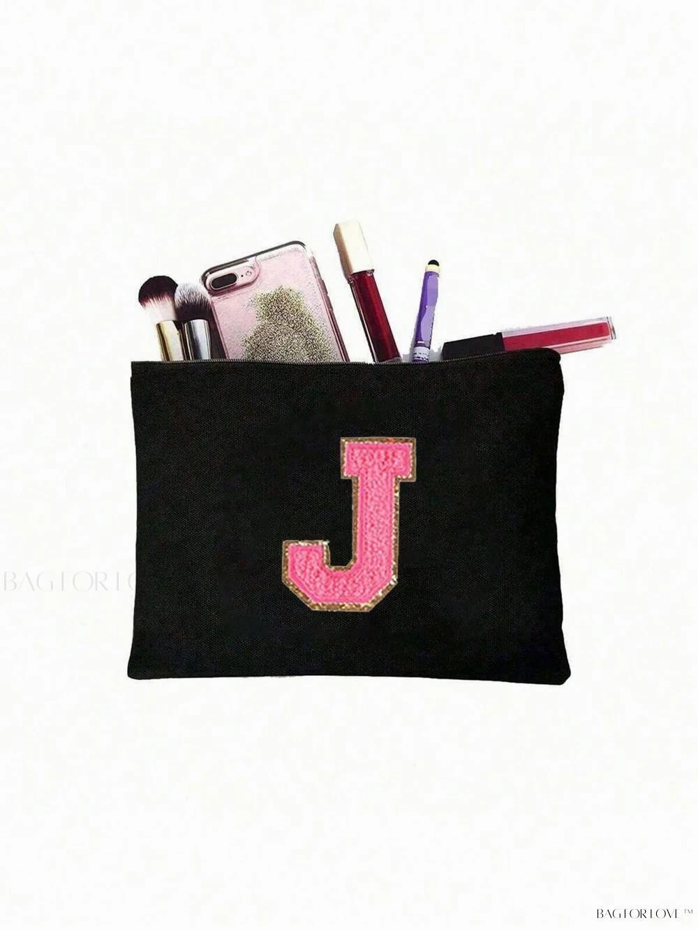 BagForLove - White Small Makeup Pouch with Rose Lettering, Perfect Gift