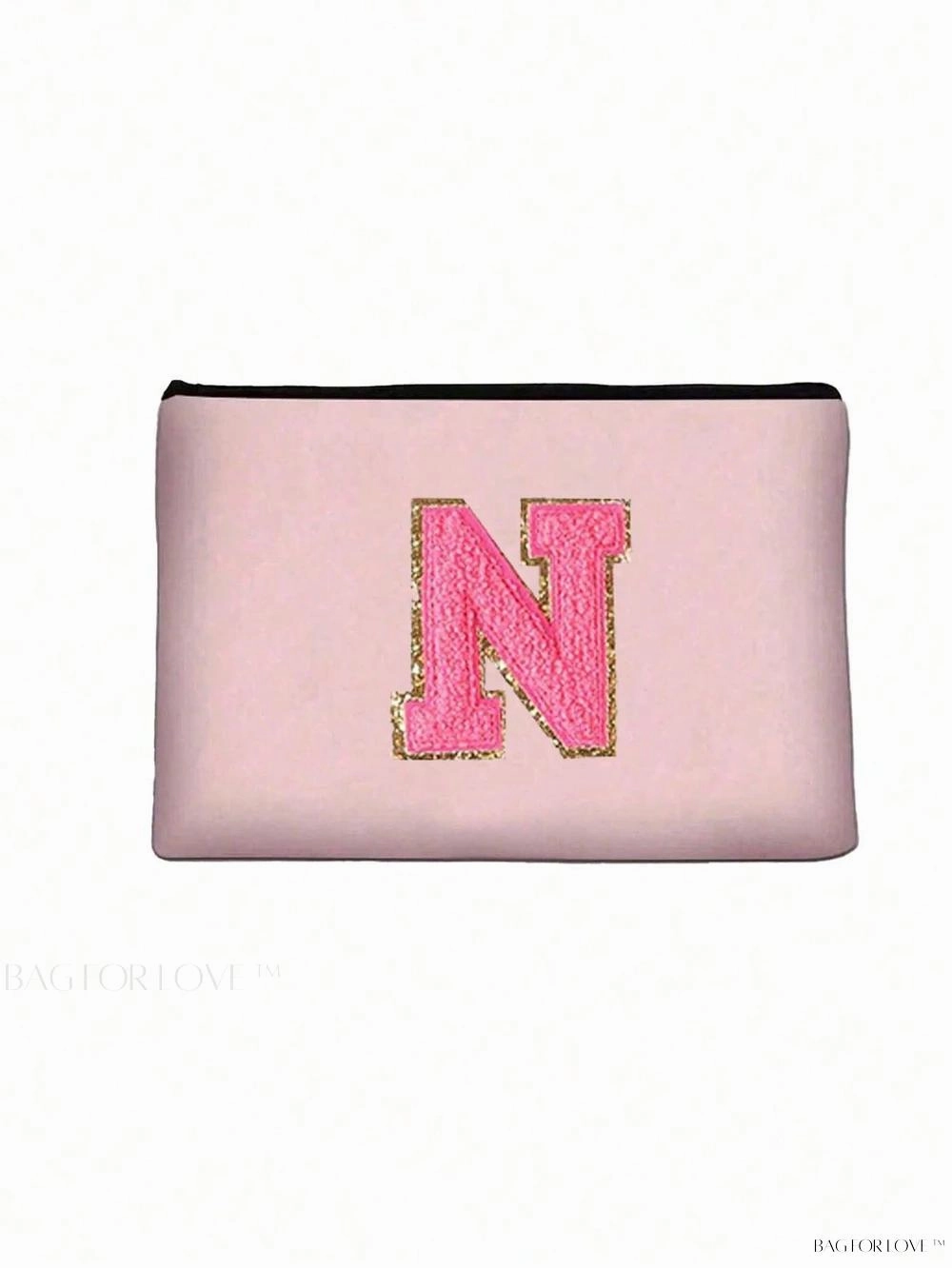 BagForLove - White Small Makeup Pouch with Rose Lettering, Perfect Gift
