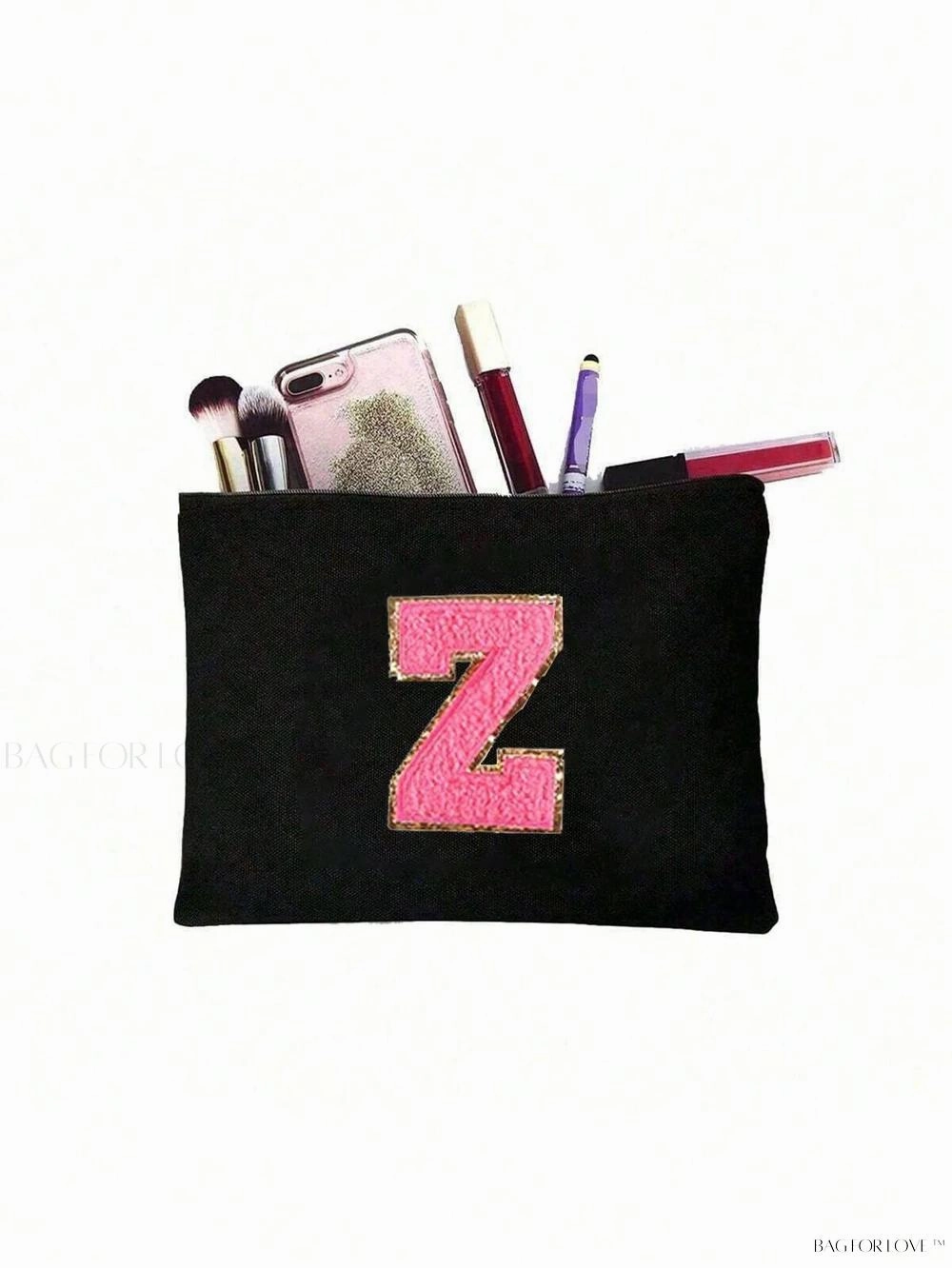 BagForLove - White Small Makeup Pouch with Rose Lettering, Perfect Gift