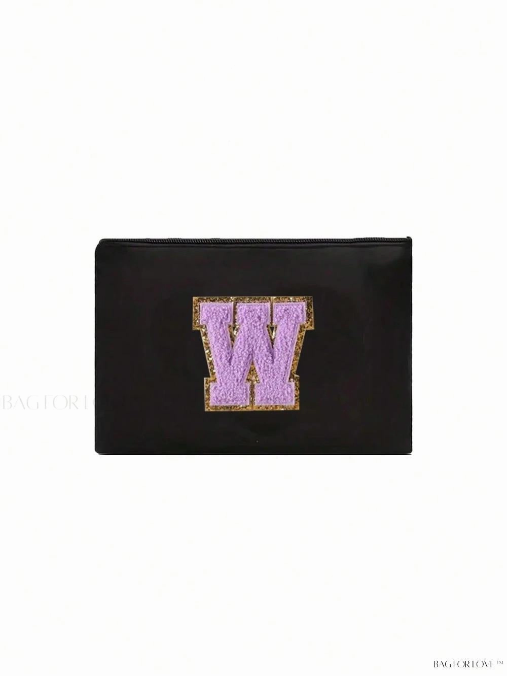BagForLove - White Small Makeup Pouch with Rose Lettering, Perfect Gift