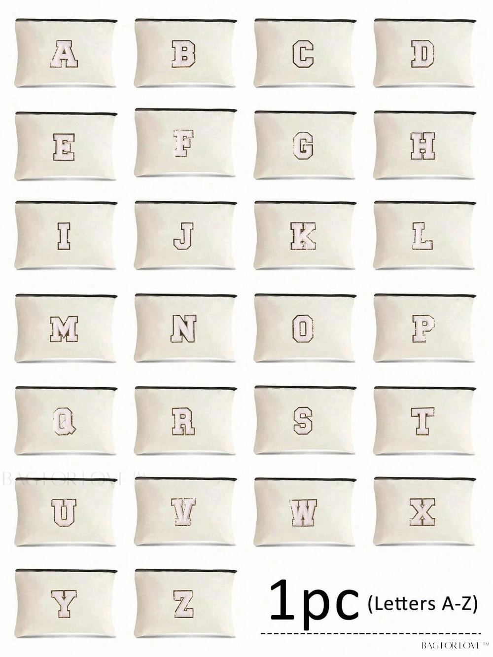 BagForLove - White Small Makeup Pouch with Rose Lettering, Perfect Gift
