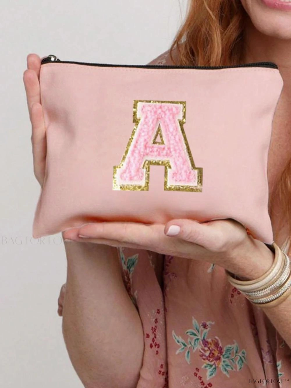 BagForLove - White Small Makeup Pouch with Rose Lettering, Perfect Gift