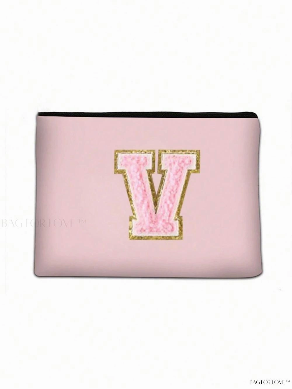 BagForLove - White Small Makeup Pouch with Rose Lettering, Perfect Gift