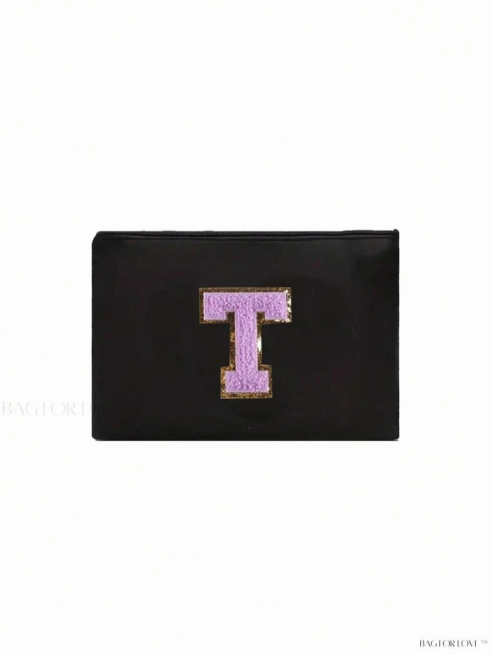 BagForLove - White Small Makeup Pouch with Rose Lettering, Perfect Gift