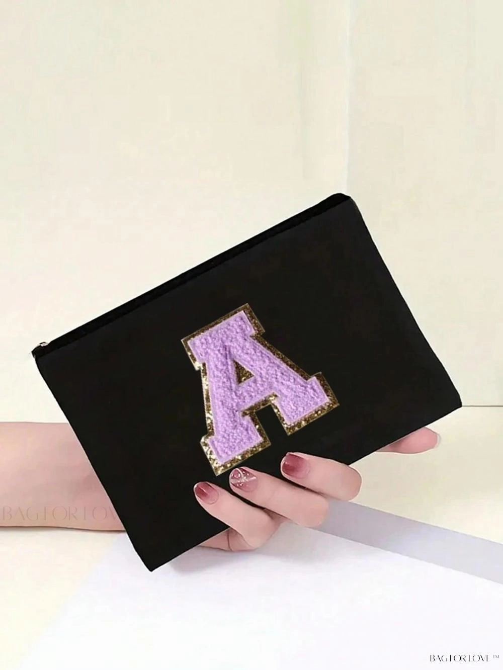 BagForLove - White Small Makeup Pouch with Rose Lettering, Perfect Gift