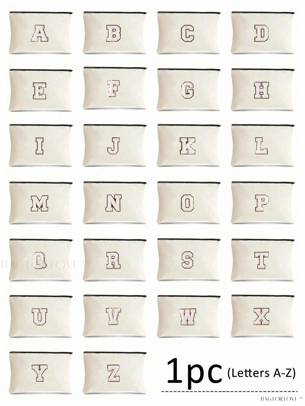 BagForLove - White Small Makeup Pouch with Rose Lettering, Perfect Gift