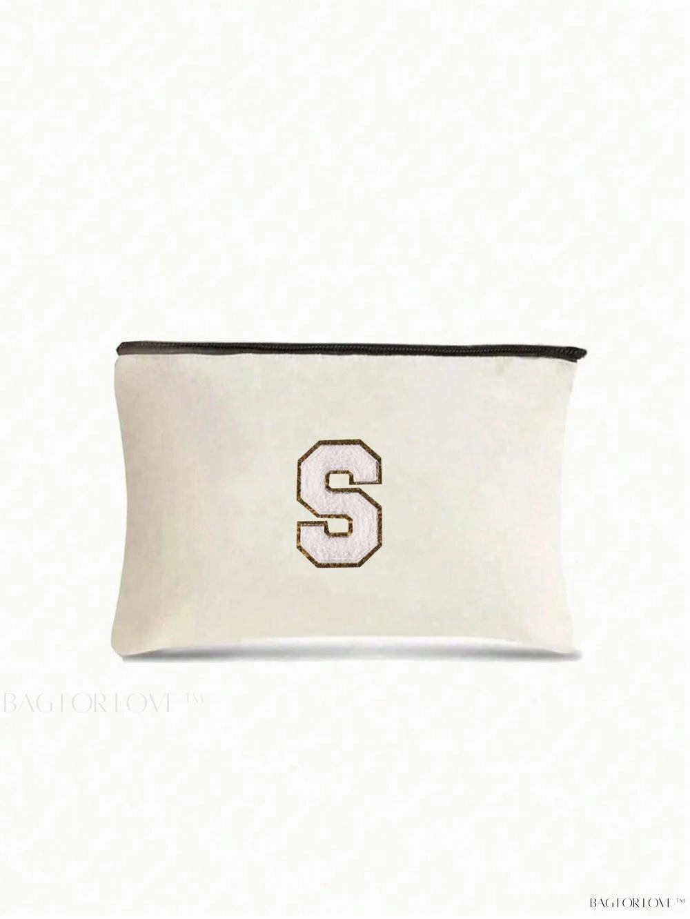 BagForLove - White Small Makeup Pouch with Rose Lettering, Perfect Gift