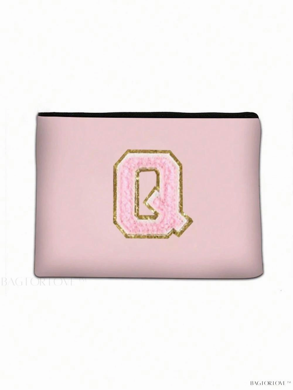 BagForLove - White Small Makeup Pouch with Rose Lettering, Perfect Gift