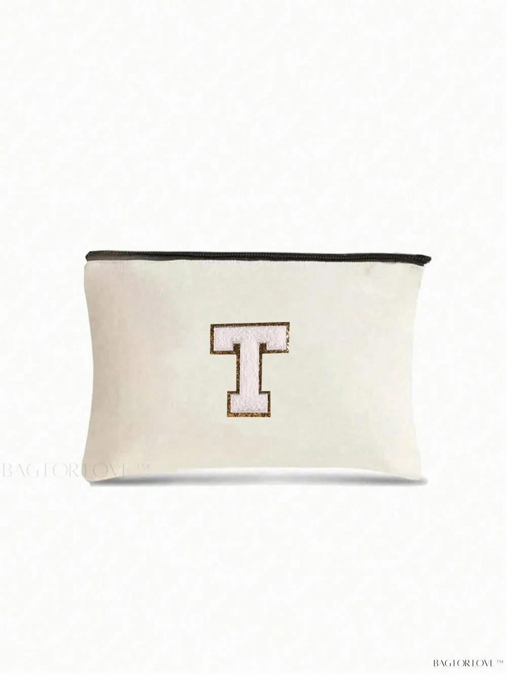 BagForLove - White Small Makeup Pouch with Rose Lettering, Perfect Gift