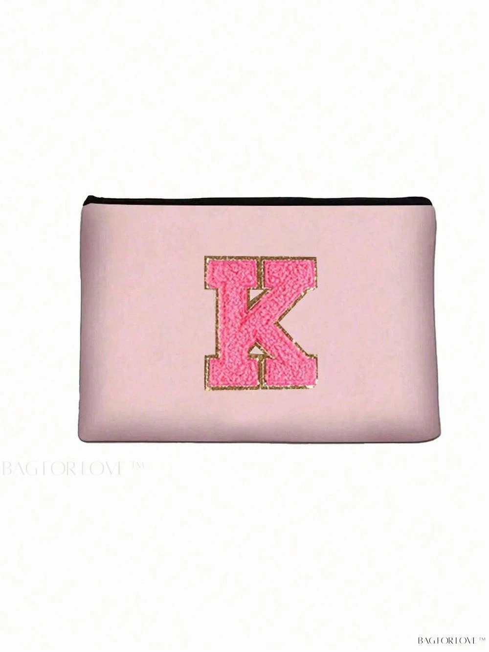 BagForLove - White Small Makeup Pouch with Rose Lettering, Perfect Gift