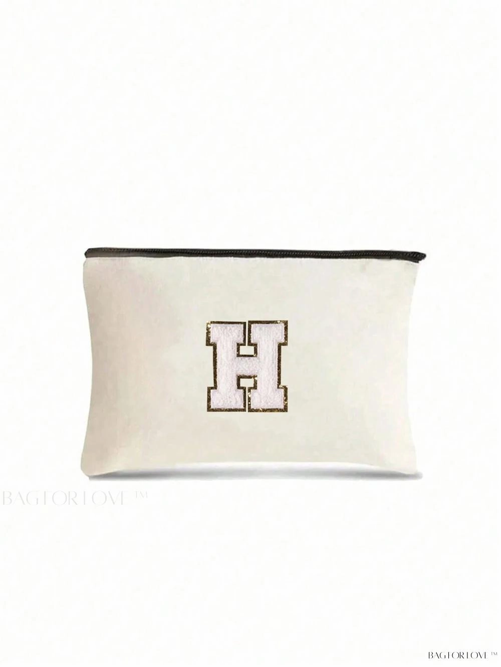BagForLove - White Small Makeup Pouch with Rose Lettering, Perfect Gift