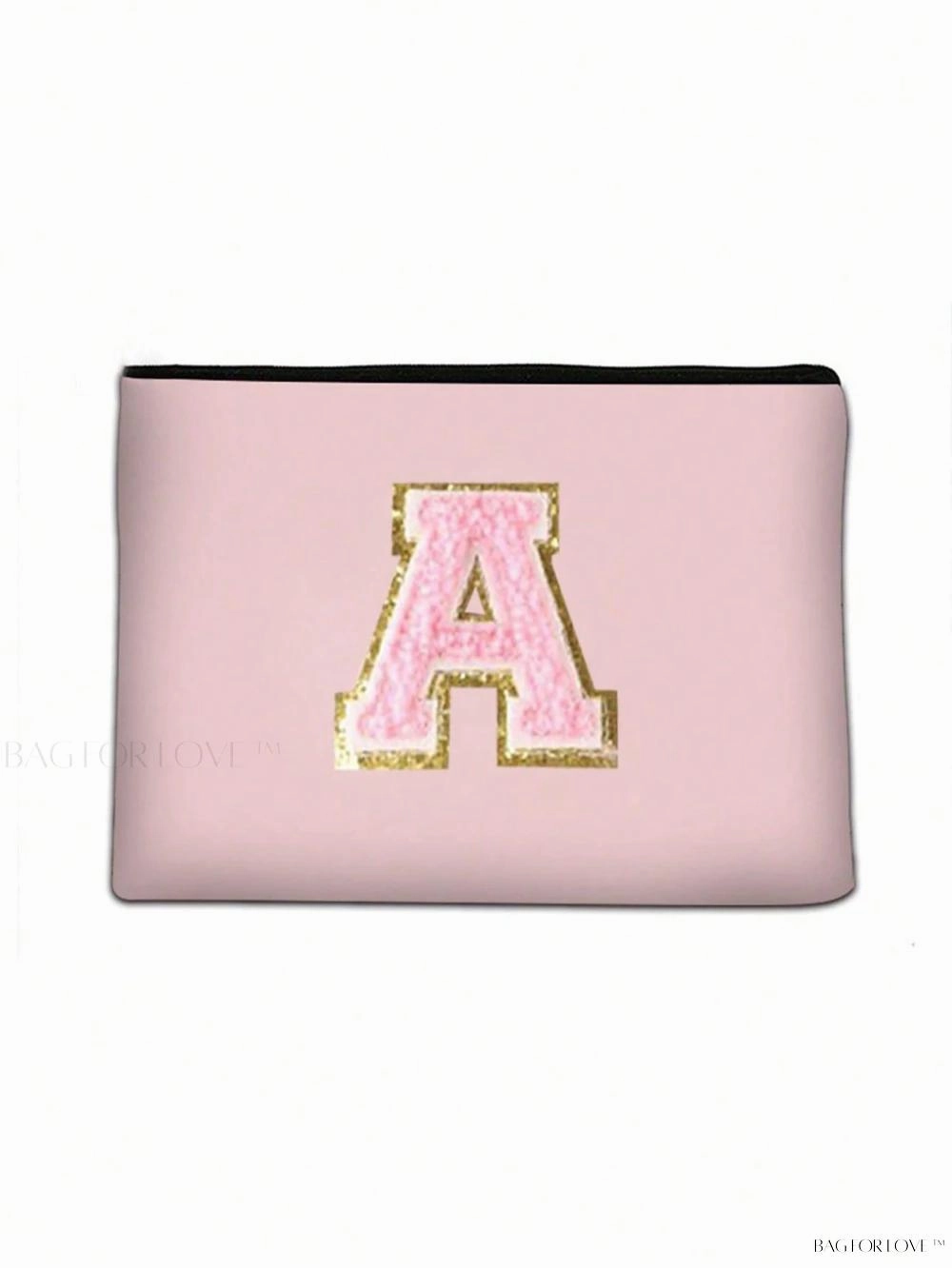 BagForLove - White Small Makeup Pouch with Rose Lettering, Perfect Gift