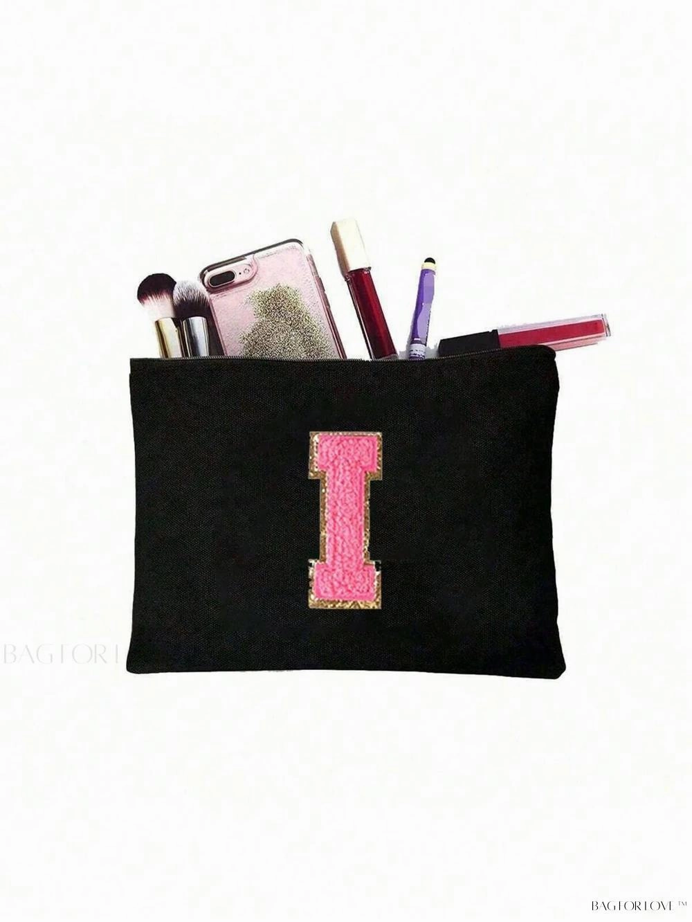 BagForLove - White Small Makeup Pouch with Rose Lettering, Perfect Gift