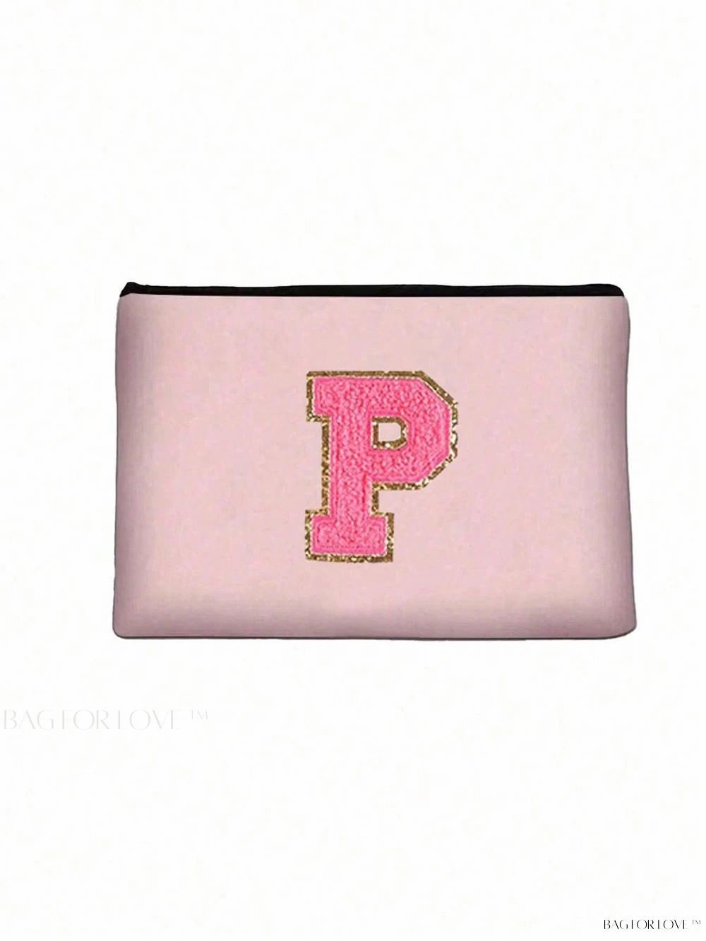 BagForLove - White Small Makeup Pouch with Rose Lettering, Perfect Gift