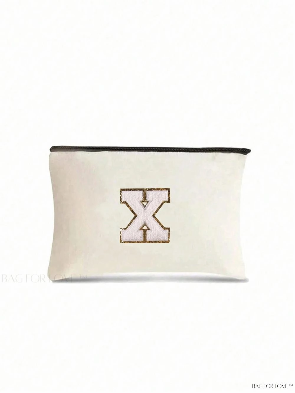 BagForLove - White Small Makeup Pouch with Rose Lettering, Perfect Gift