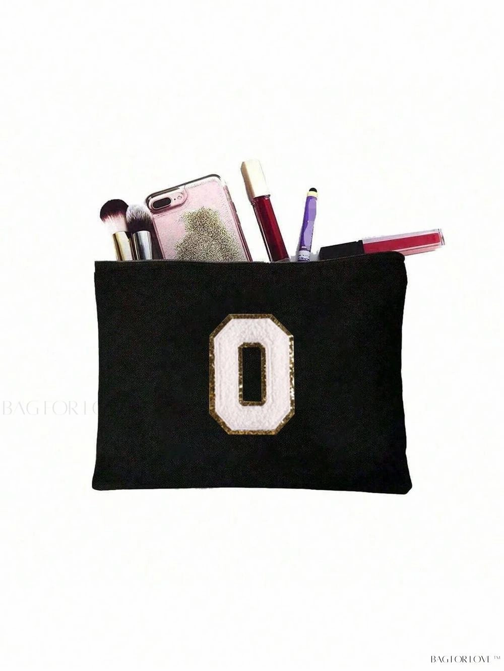 BagForLove - White Small Makeup Pouch with Rose Lettering, Perfect Gift