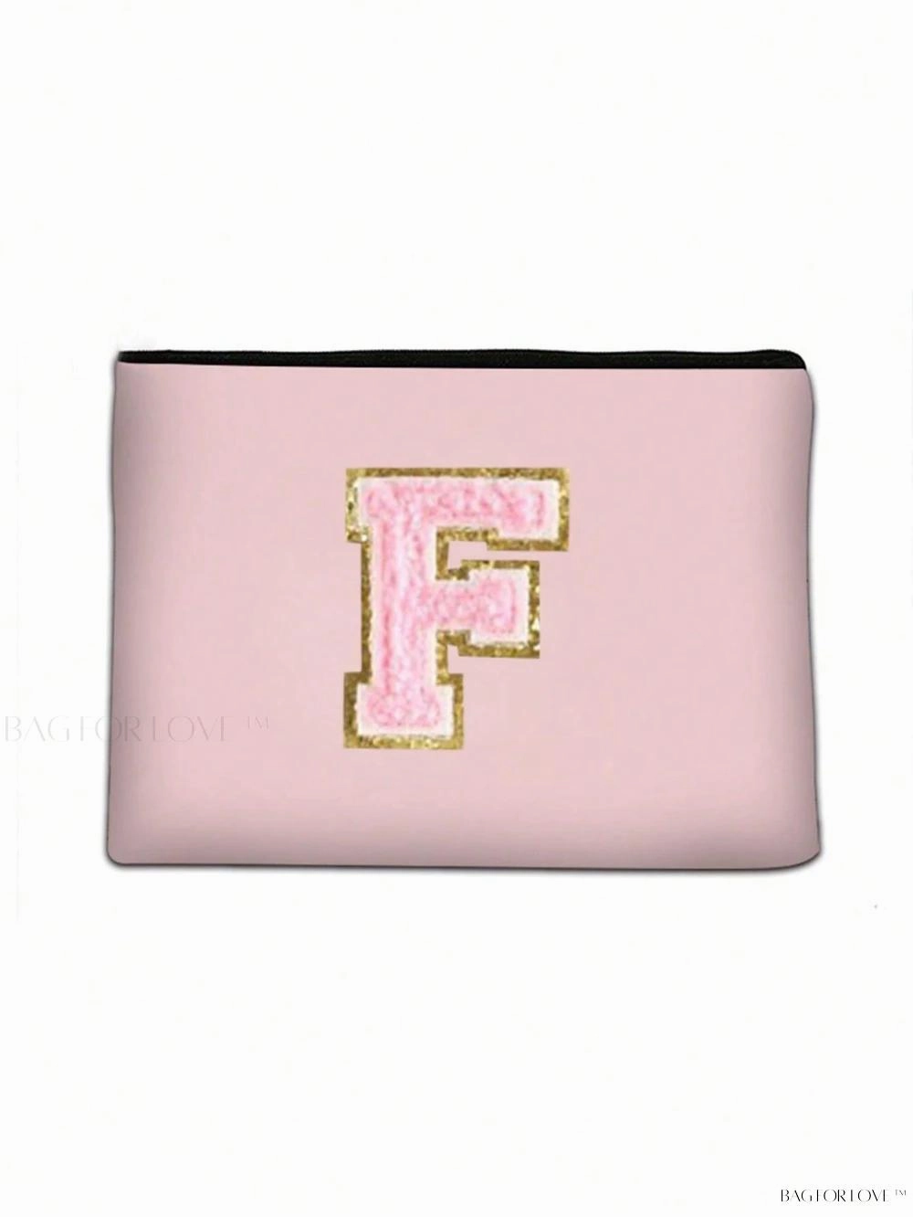 BagForLove - White Small Makeup Pouch with Rose Lettering, Perfect Gift