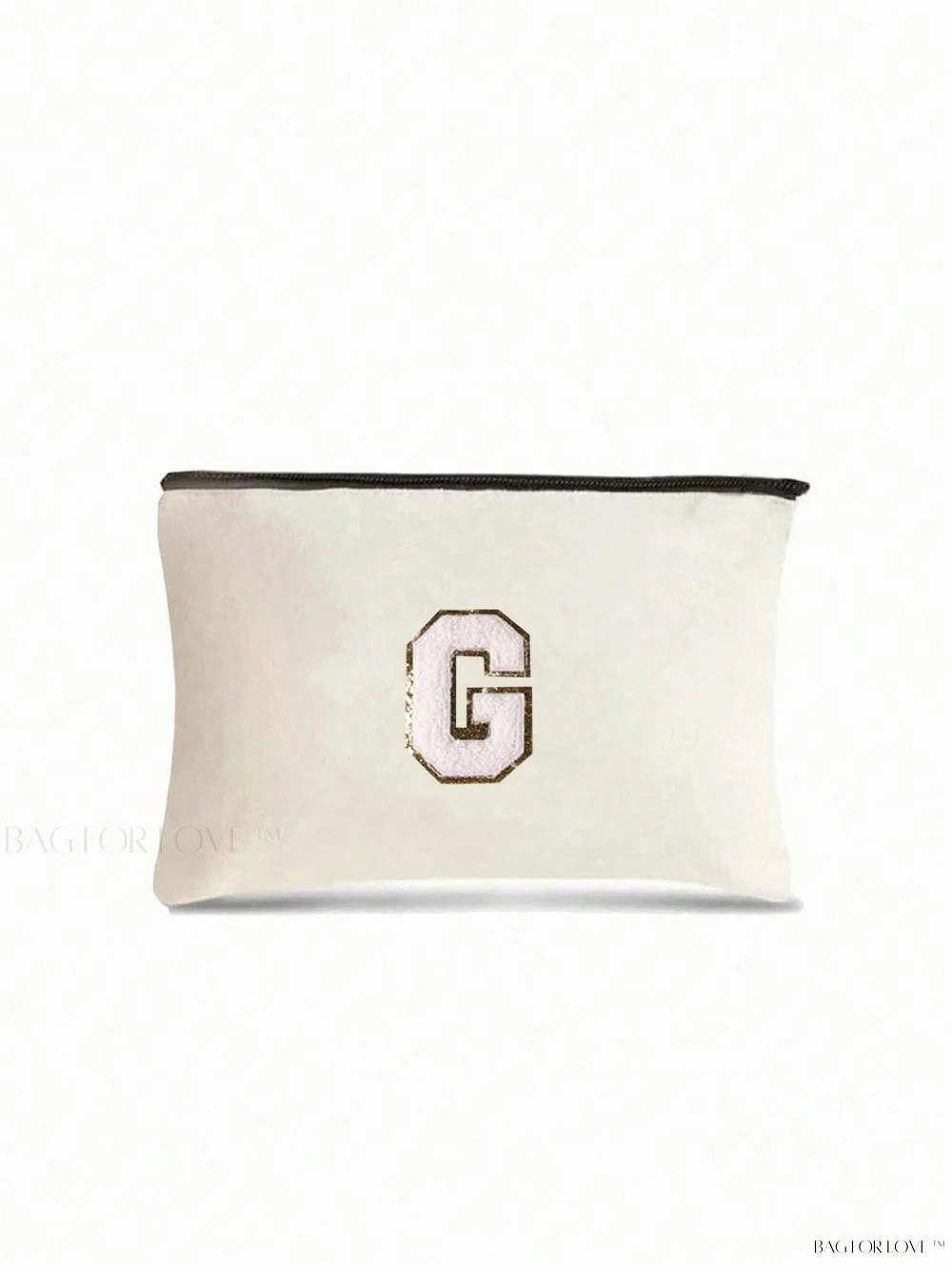 BagForLove - White Small Makeup Pouch with Rose Lettering, Perfect Gift