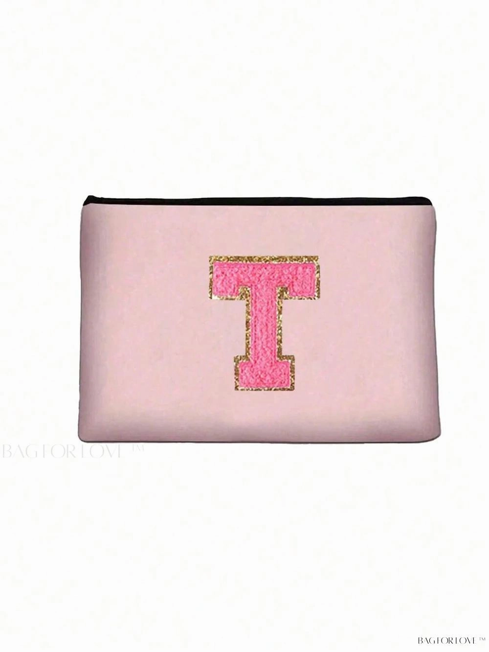 BagForLove - White Small Makeup Pouch with Rose Lettering, Perfect Gift