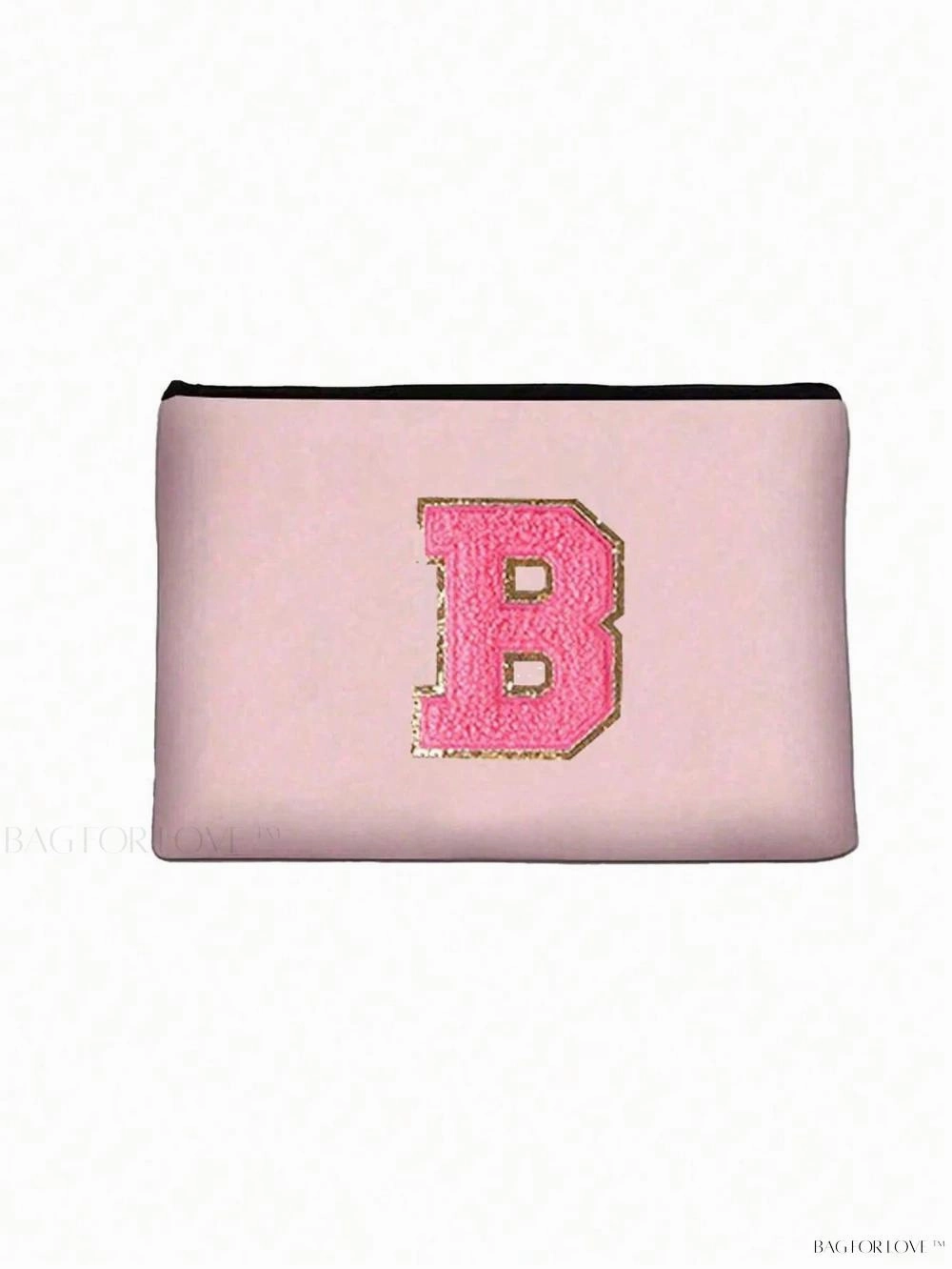 BagForLove - White Small Makeup Pouch with Rose Lettering, Perfect Gift