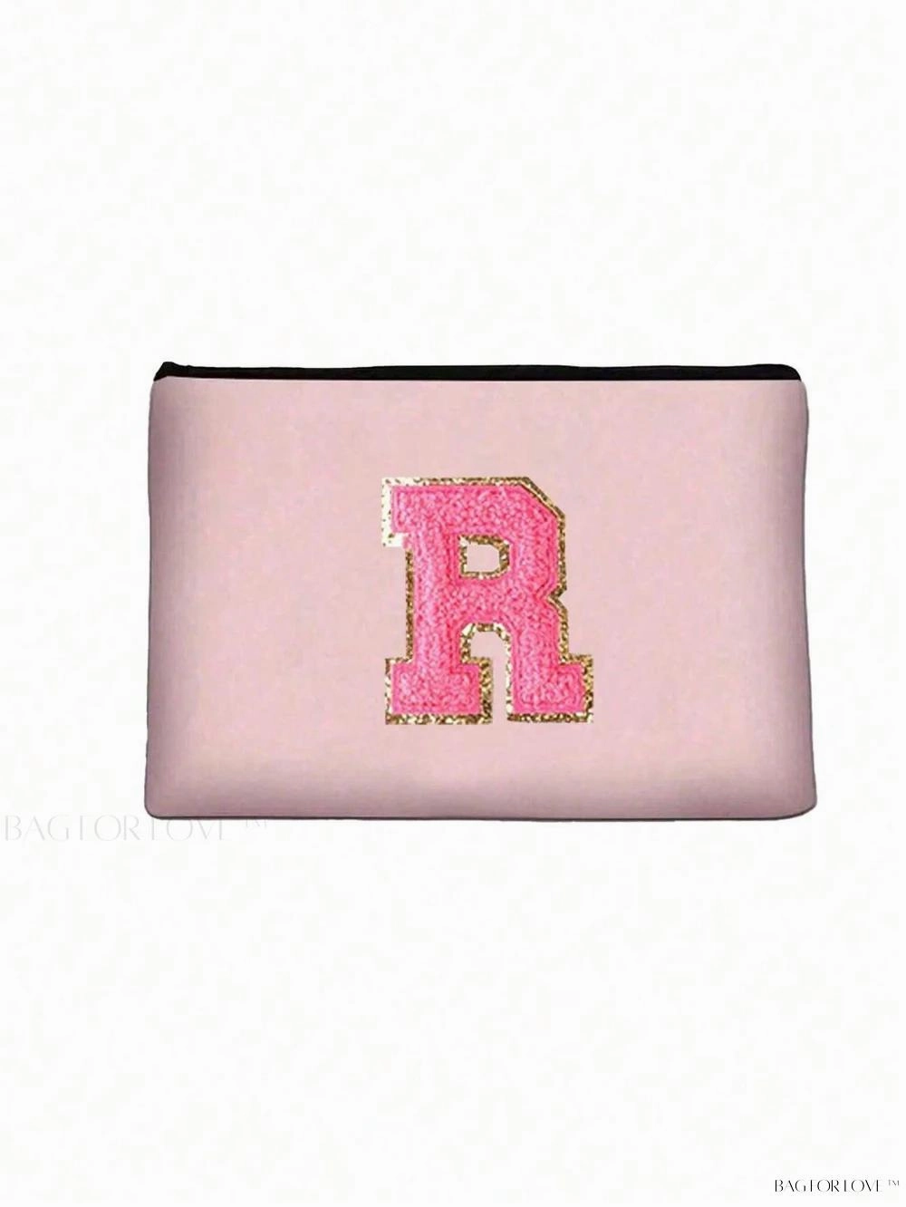 BagForLove - White Small Makeup Pouch with Rose Lettering, Perfect Gift