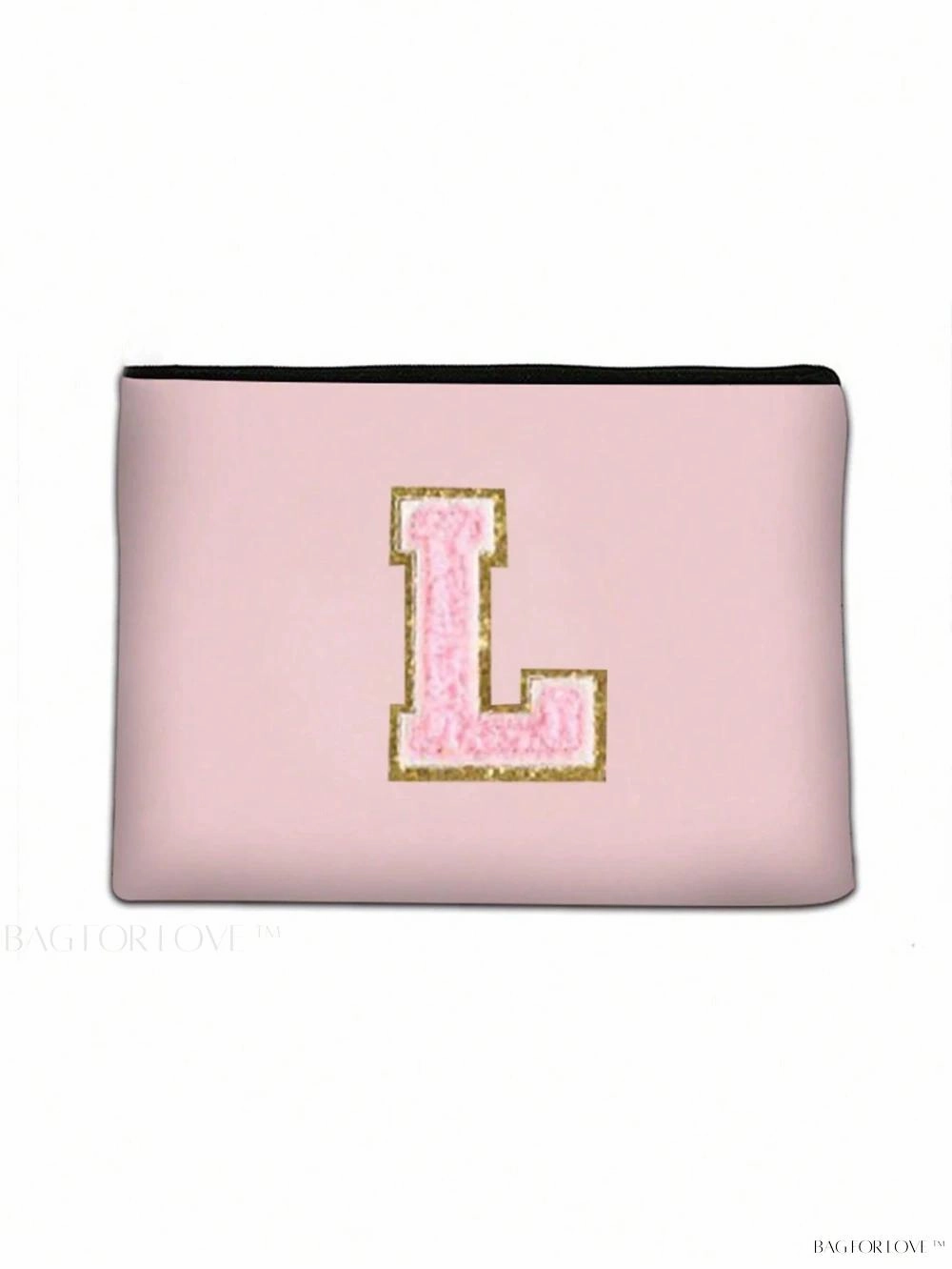 BagForLove - White Small Makeup Pouch with Rose Lettering, Perfect Gift