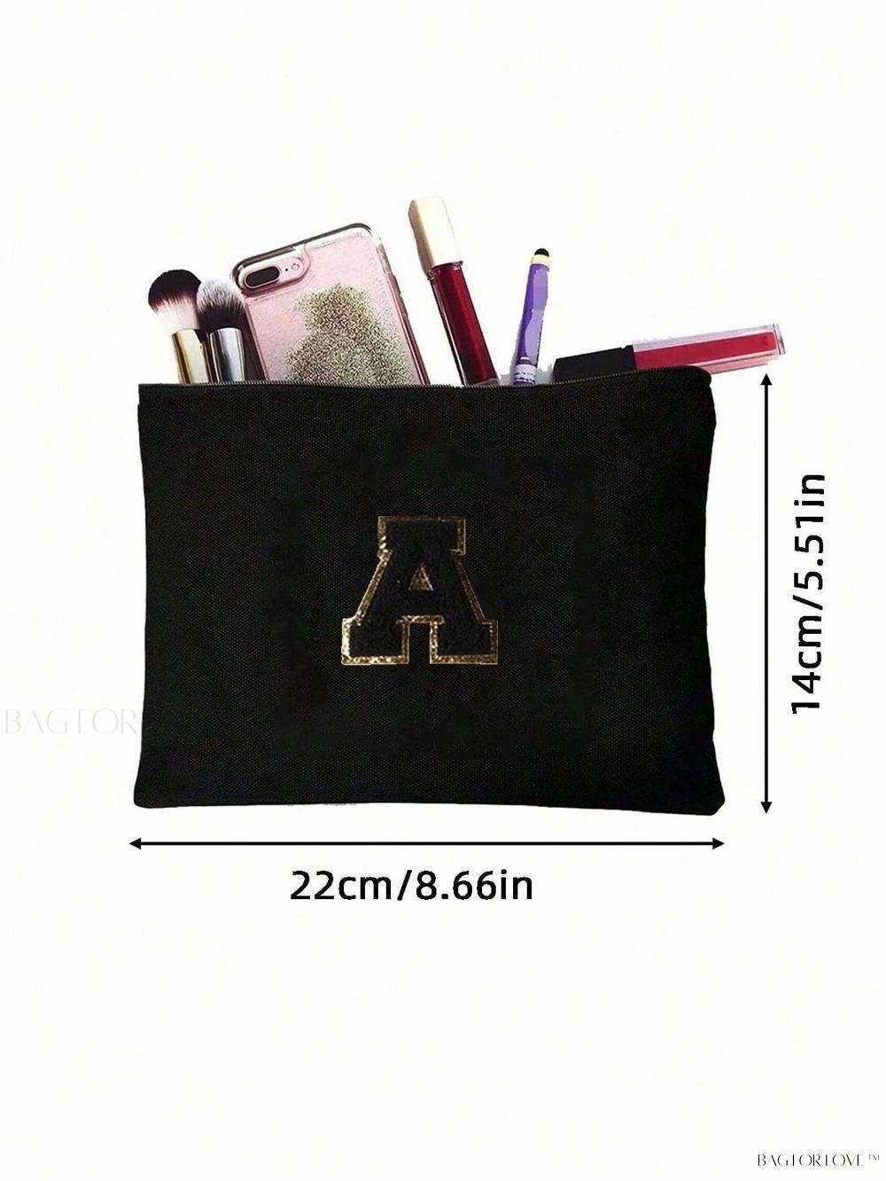 BagForLove - White Small Makeup Pouch with Rose Lettering, Perfect Gift