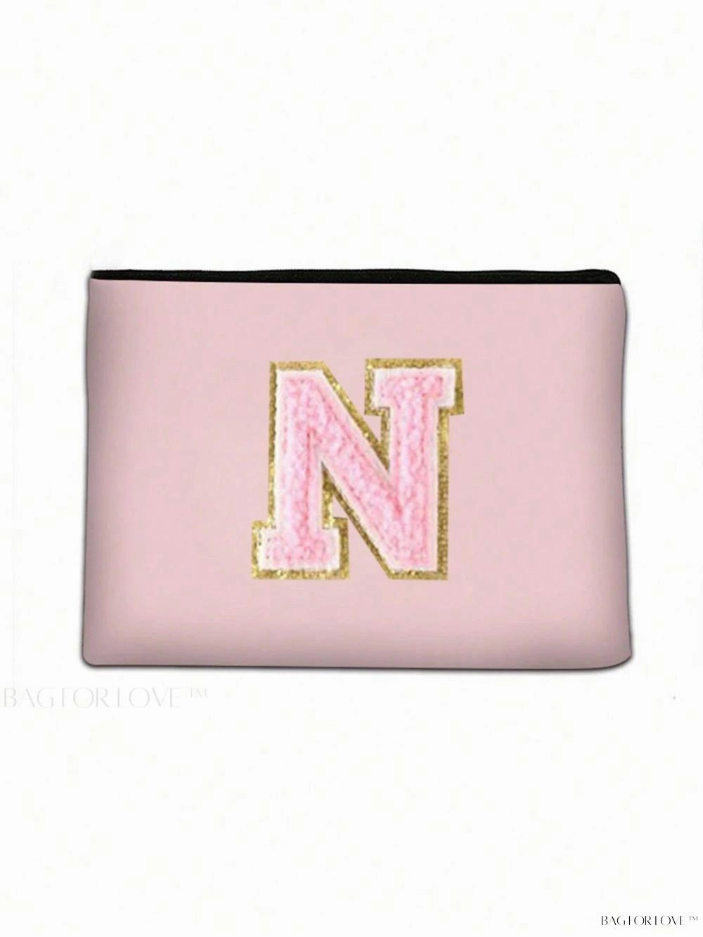 BagForLove - White Small Makeup Pouch with Rose Lettering, Perfect Gift