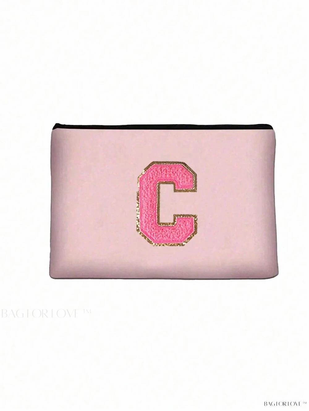 BagForLove - White Small Makeup Pouch with Rose Lettering, Perfect Gift