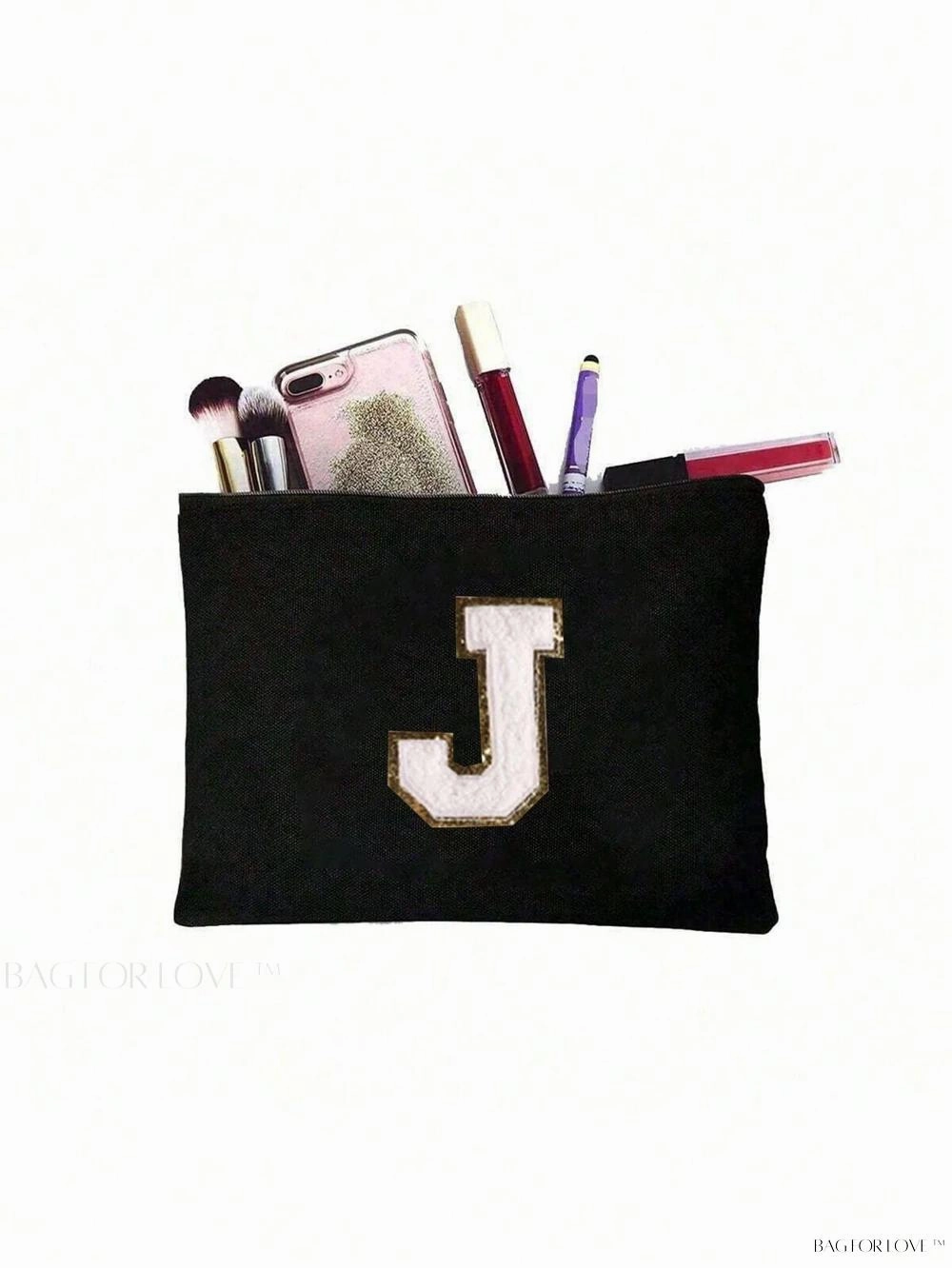 BagForLove - White Small Makeup Pouch with Rose Lettering, Perfect Gift
