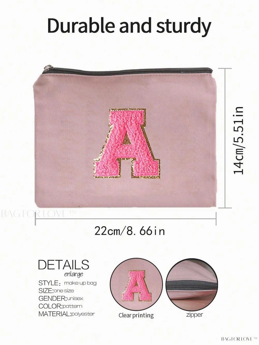 BagForLove - White Small Makeup Pouch with Rose Lettering, Perfect Gift