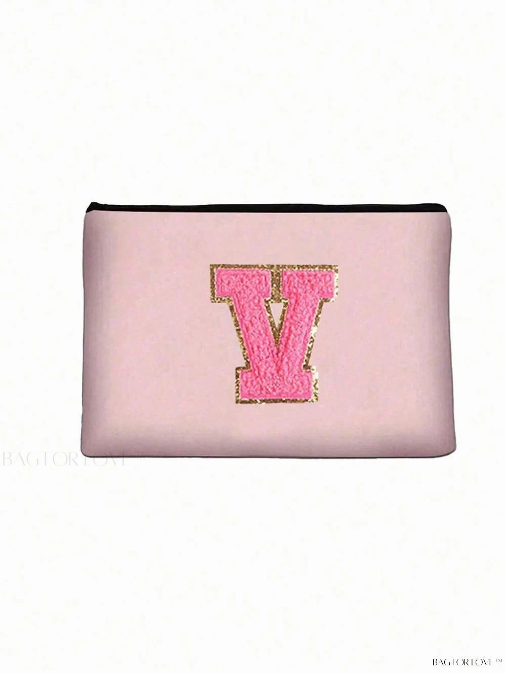 BagForLove - White Small Makeup Pouch with Rose Lettering, Perfect Gift