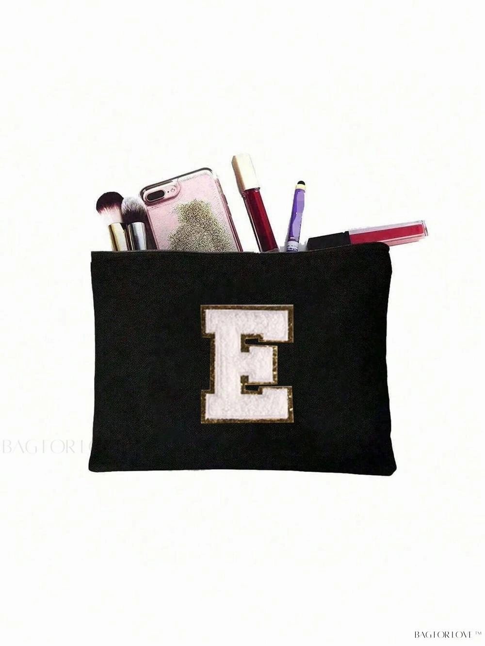 BagForLove - White Small Makeup Pouch with Rose Lettering, Perfect Gift