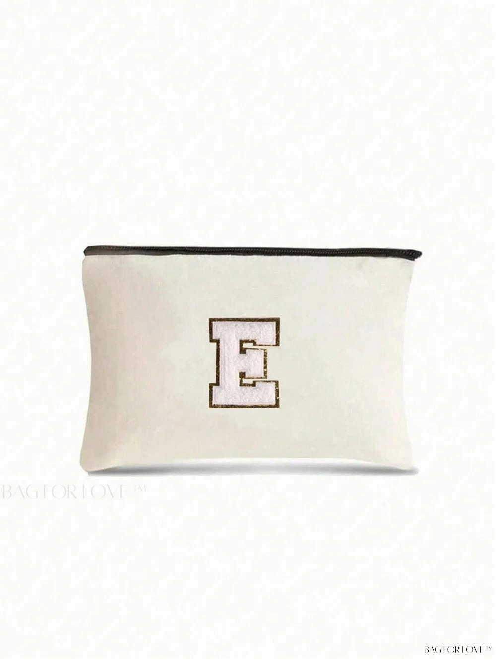 BagForLove - White Small Makeup Pouch with Rose Lettering, Perfect Gift