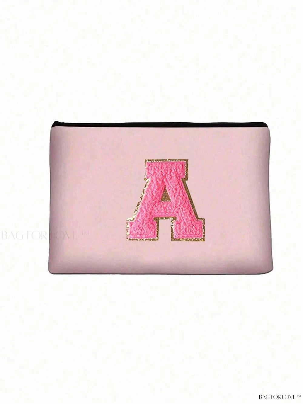 BagForLove - White Small Makeup Pouch with Rose Lettering, Perfect Gift