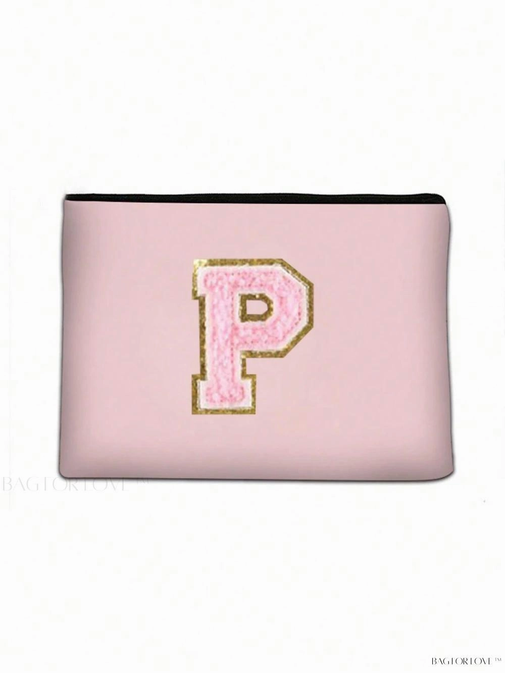BagForLove - White Small Makeup Pouch with Rose Lettering, Perfect Gift