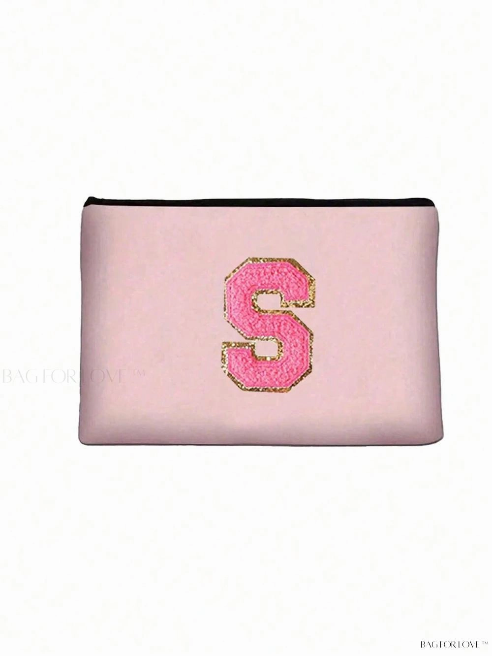 BagForLove - White Small Makeup Pouch with Rose Lettering, Perfect Gift